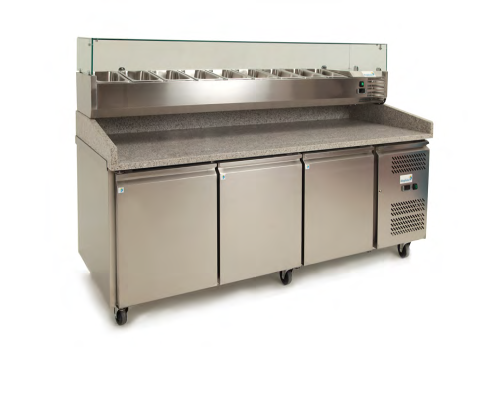 Kingfisher Granite Top Refrigerated 2 Door Prep Counter with Toppings Rail - PZ2600